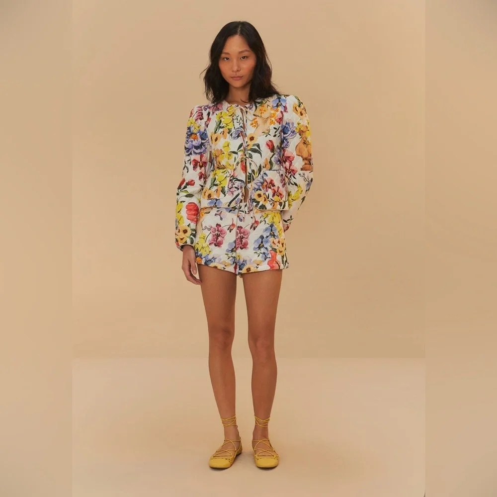 Farm Rio Off-White Greek Garden Shorts - Picture 5 of 6